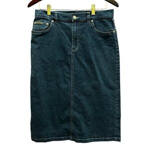 Calvin Klein Vintage Jean Skirt 8 Dark Wash 5 Pocket Stretch Western Cowgirl EUC
